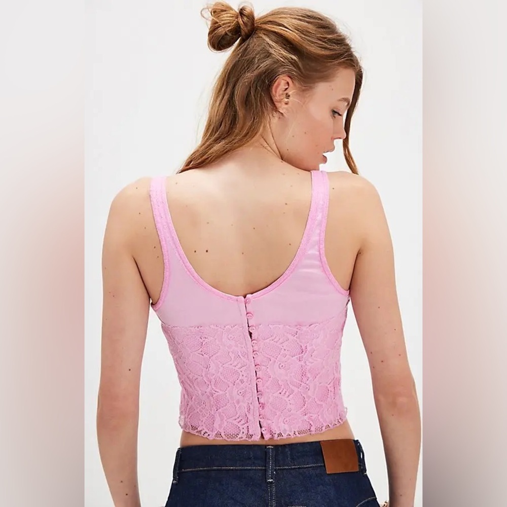 Free People Cosette Corset Tank button-up top with a floral lace overlay pink - Picture 15 of 16